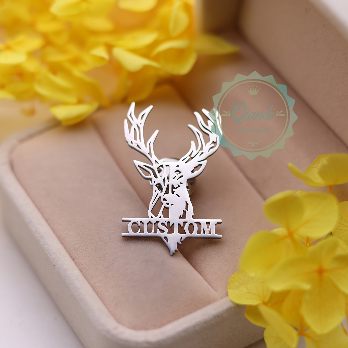 Personalized Head Brooch - Custom Name Engraved, 304 Stainless Steel, Elegant Animal Emblem Pin For Men, Valentine's Day & Carnival Gift, Deer Jewelry