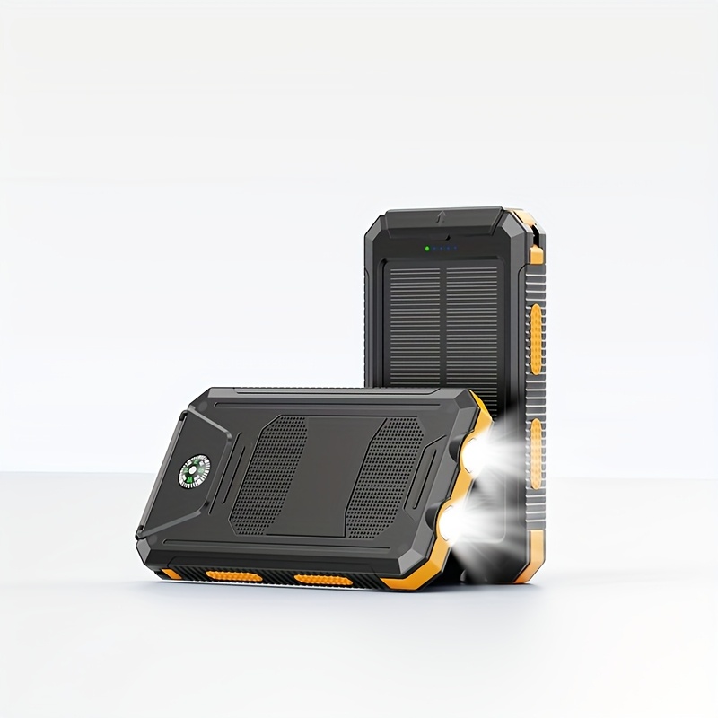 TEMU 10000mah Solar Charger Power Bank, Portable Solar Phone Charger, Camping External Battery Charger For Mobile Phone, 2 Usb/led Flashlights With