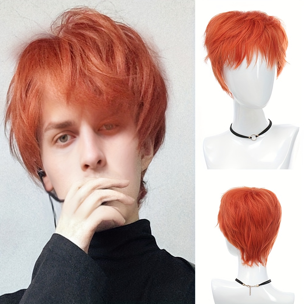 

Short Orange Wig With Layers, Synthetic Gradient Wig, Heat-resistant Fiber Headwear For Cosplay And Daily Use