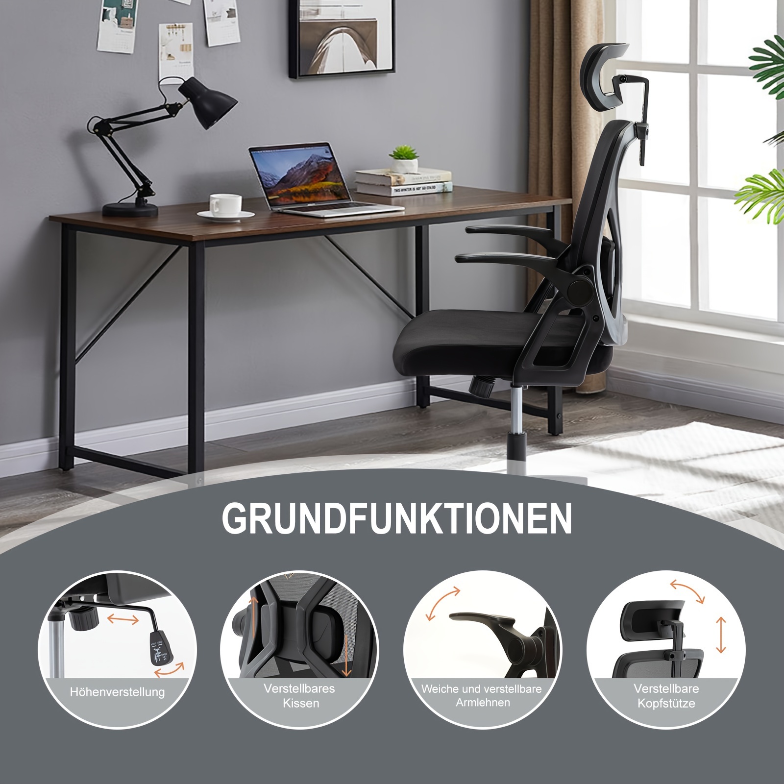 HAHAIGO - Sedia da ufficio ergonoica, con poggiatesta, braccioli