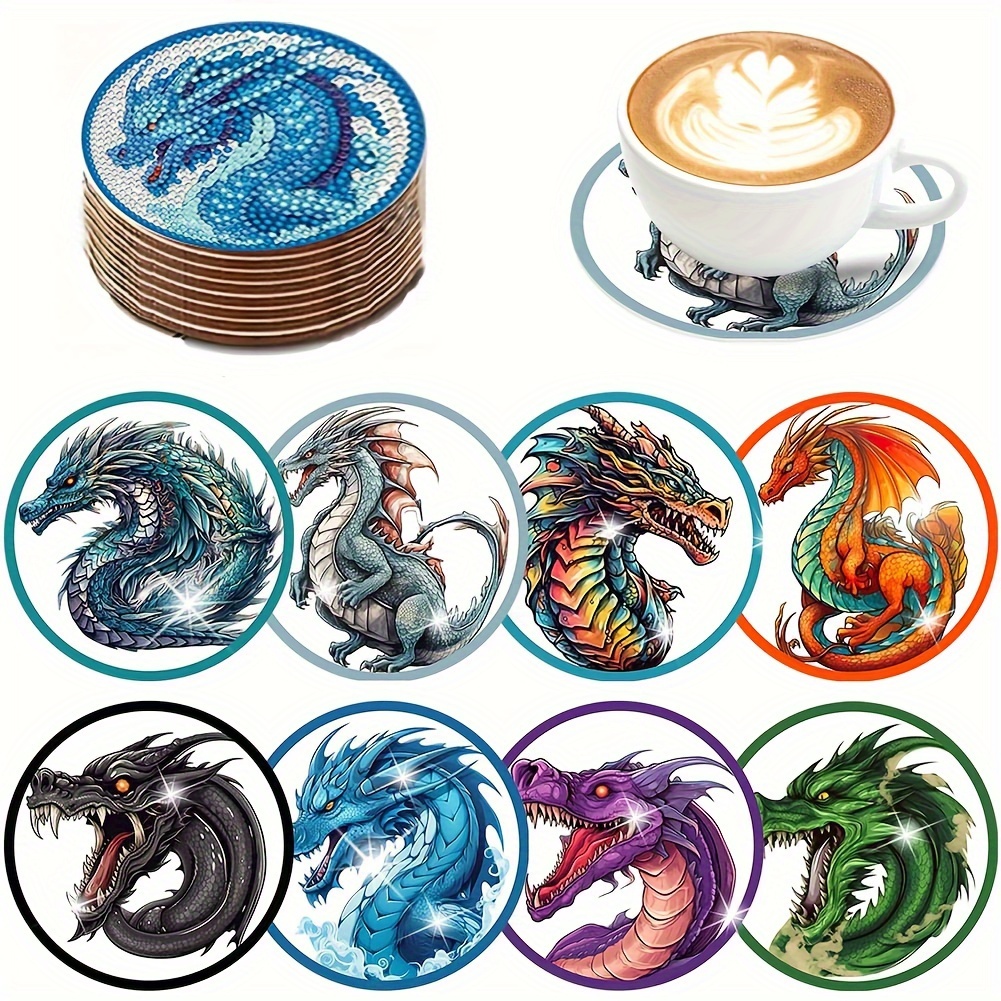 8pcs Diy Diamond Painted Coaster Set, Mosaic Beverage Coaster, Table Mat, Non Slip Coaster, Christmas Decoration, Handmade Gift (without Stand)