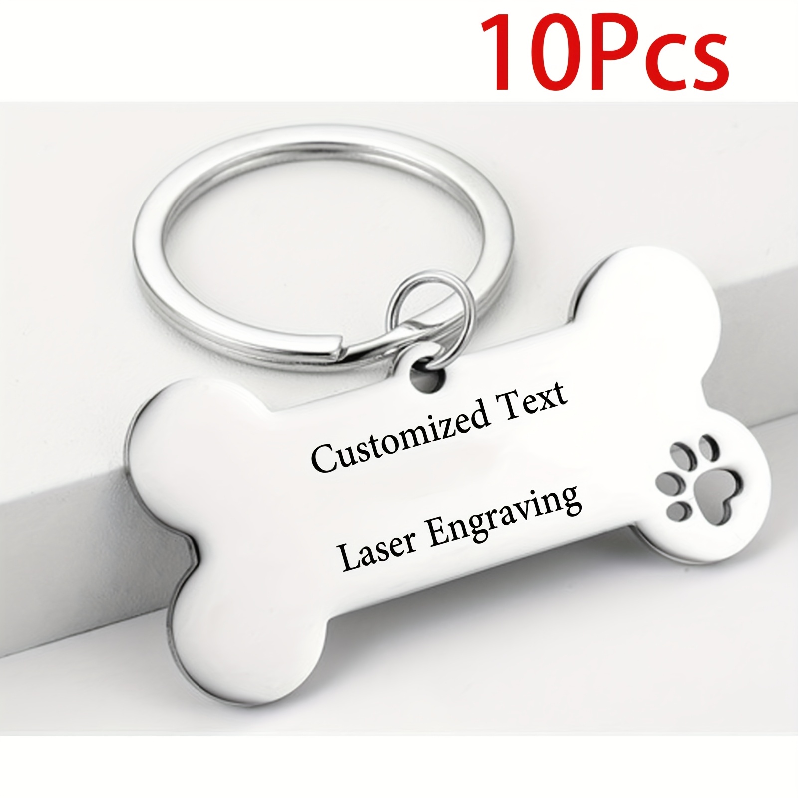 10 Personalized Engraved Dog Tags, Stainless Steel Keychains