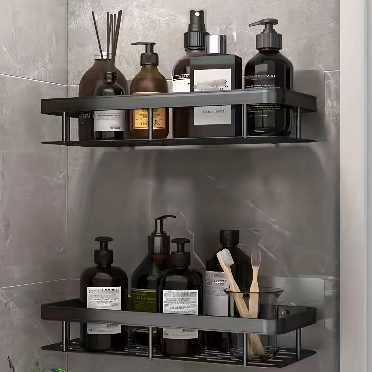 

1pc Aluminum Bathroom -mounted No-drill Storage - Large , -saving, For Accessories, Unscented