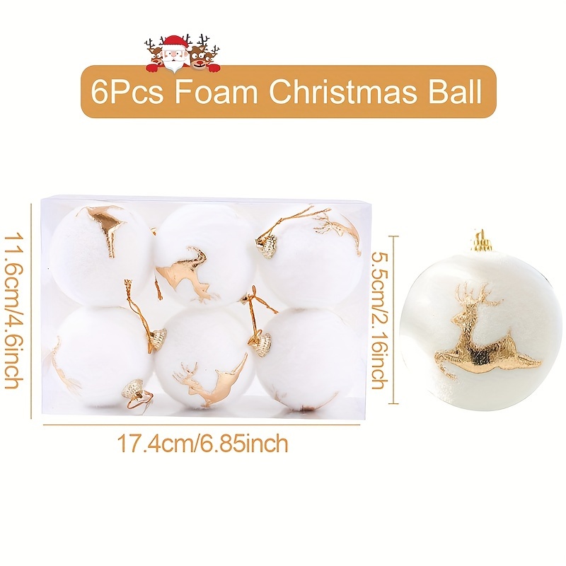 6pcs, Elk Foam Christmas Balls, Christmas Tree Hanging Ball Ornaments, Christmas Decoration For Home, Xmas Trees Decoration, Noel Navidad Decor, Xmas Gifts, New Year Decor, Christmas Ornament