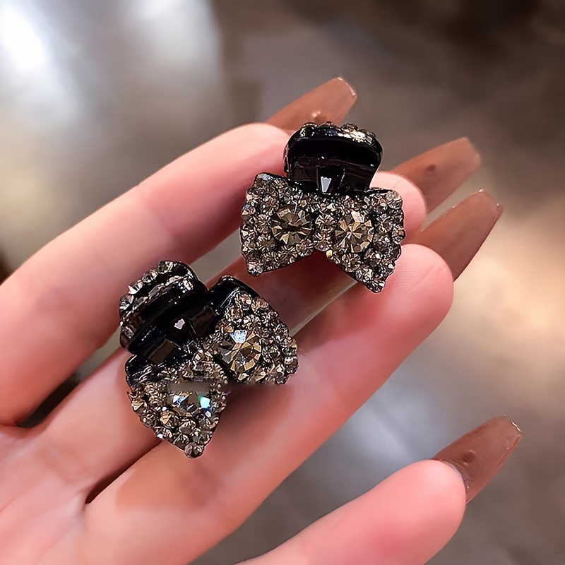 

Elegant 2pcs Mini Bow Hair Clips With Rhinestones - Chic Acrylic Side & Bangs Clips For Women And Girls, 2024 New, Hair Clips