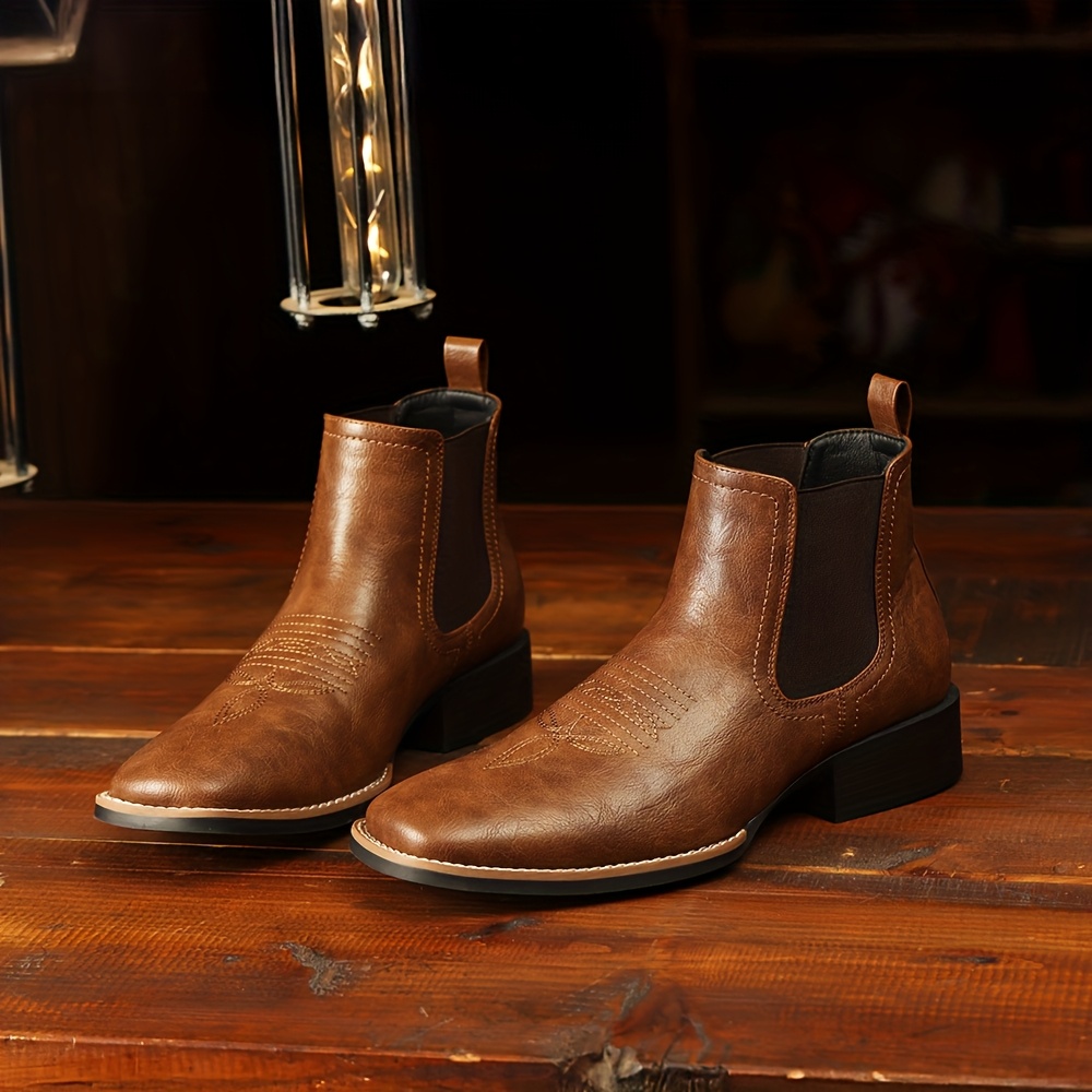 western cowboy boots men mens square toe chelsea boots ankle  display picture 1