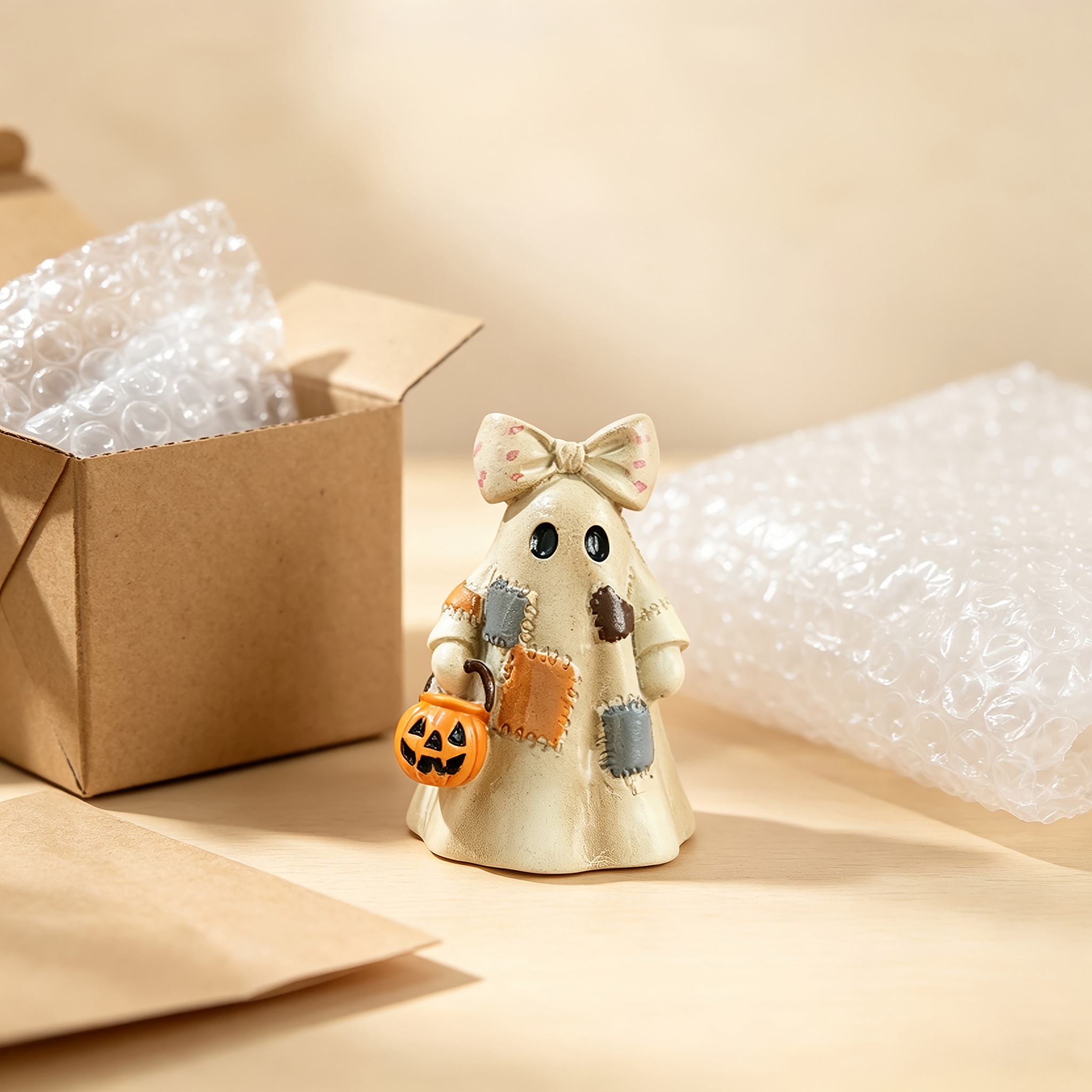 TEMU 1 statuetta da , patchwork con secchiello di zucca, decorazioni per Halloween e dei Morti, orsetto spaventoso per la casa, ornamento per