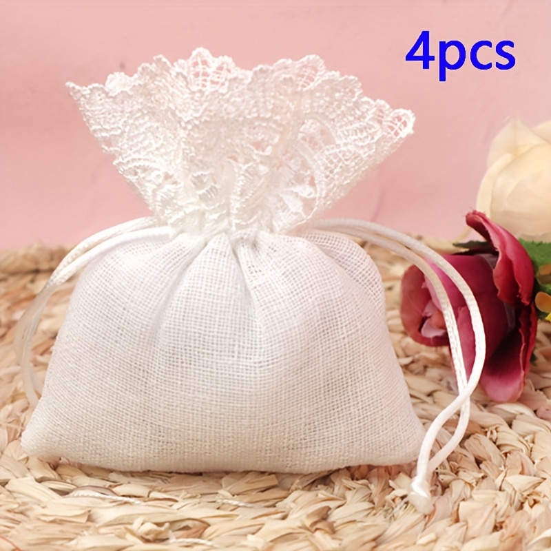 TEMU Gift For Her/him 4pcs, White Lace Gift Bag, Party Drawstring Gift Bag, Mesh Bag, Bunny Gift Bag, Jewelry Packaging Bag, Wedding Party Gift Bag,