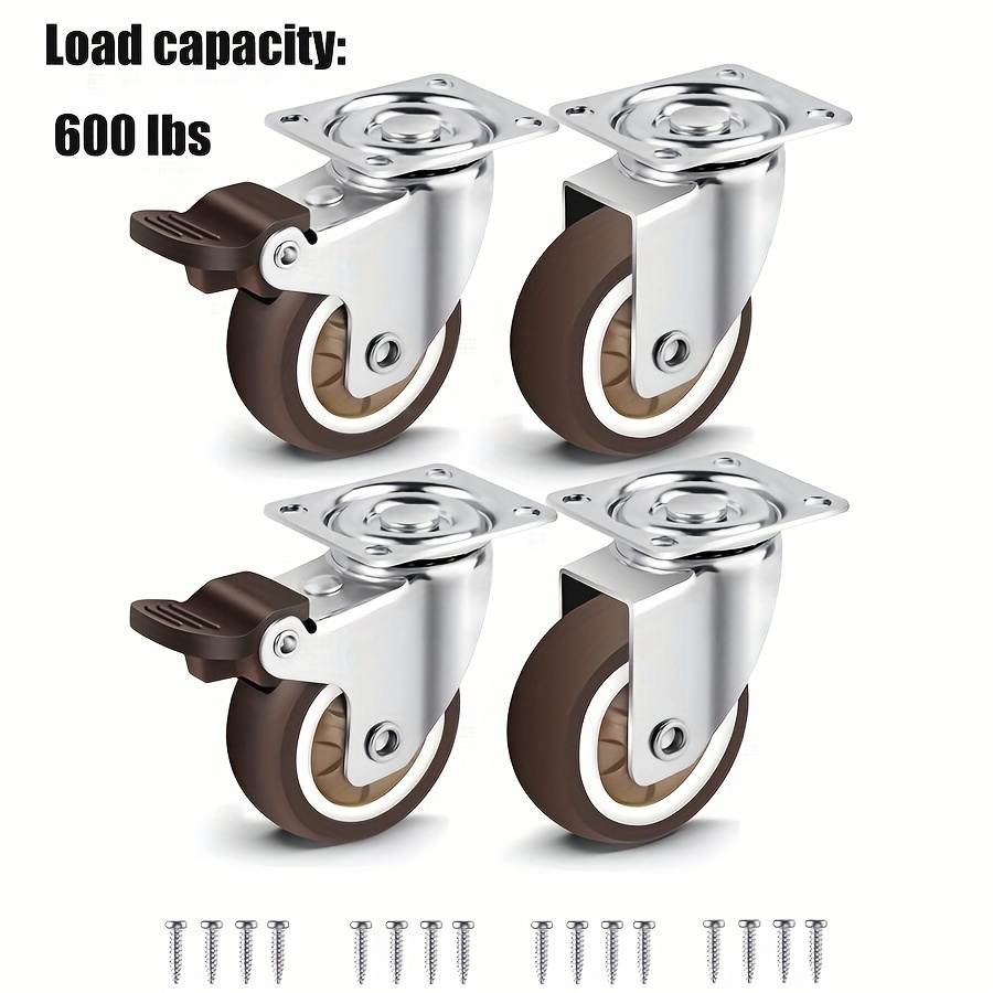 Image of 4pcs, 2-inch Swivel Casters For Furniture, Heavy-duty 600 Lb Noise-free Locking Plate Casters, Suitable For Hardwood Floors And Carpets, Includes Mounting Screws