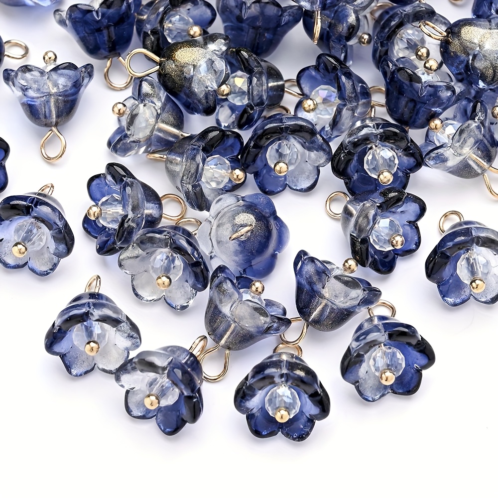 Image of 11x14mm 20pcs Glass Gradient Valley Lily Flower Beads Charms Shiny Spacer Beads For Diy Bracelet Earring Necklace Keychain Jewelry Making Accessories (random)
