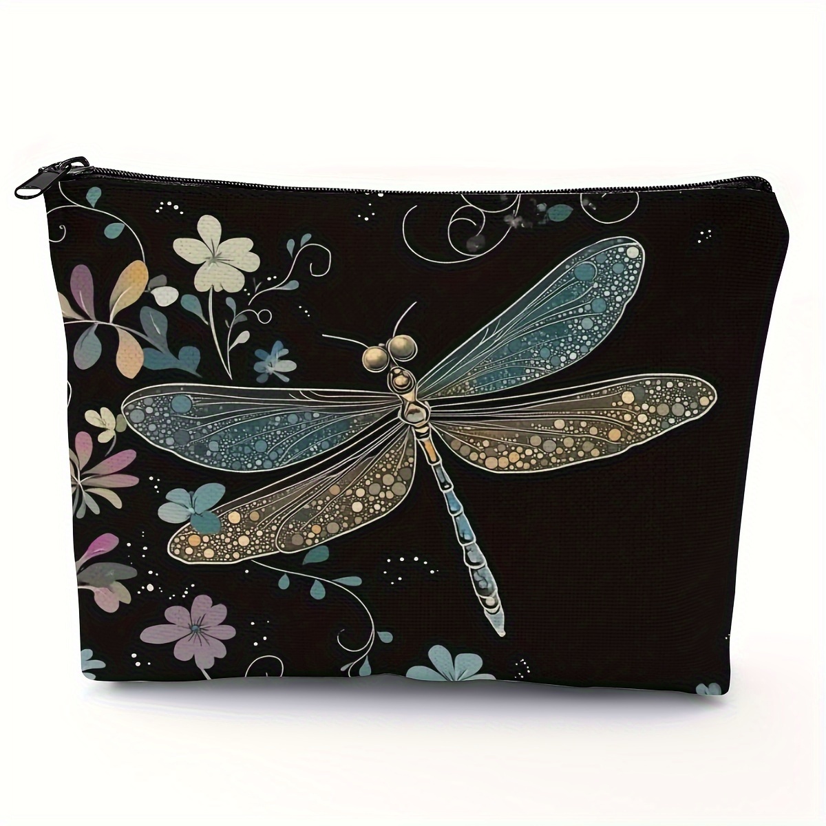 

Polyester Dragonfly Printed Cosmetic Bag - Casual Style, Hand Washable, Zippered Toiletry Organizer - Spacious Makeup Pouch, Travel Accessory Case, Ideal Gift For Women (1pc)