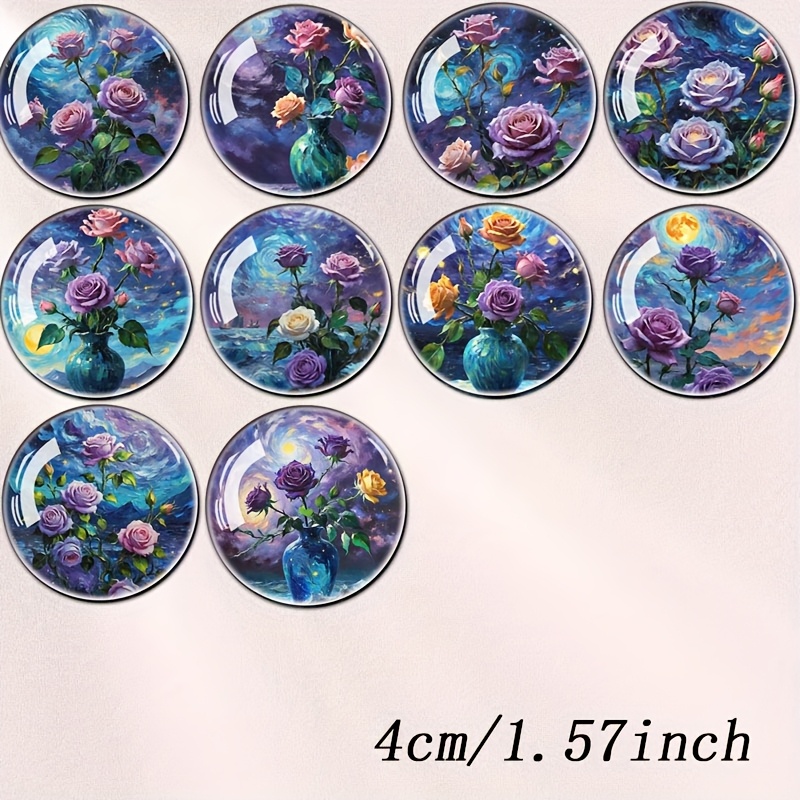 TEMU 10pcs Starry Sky Peony Large 3d Relief Glass Fridge Magnets Fridge Magnets Kitchen Office And Home Decoration Whiteboard Storage Cabinet Cabinet