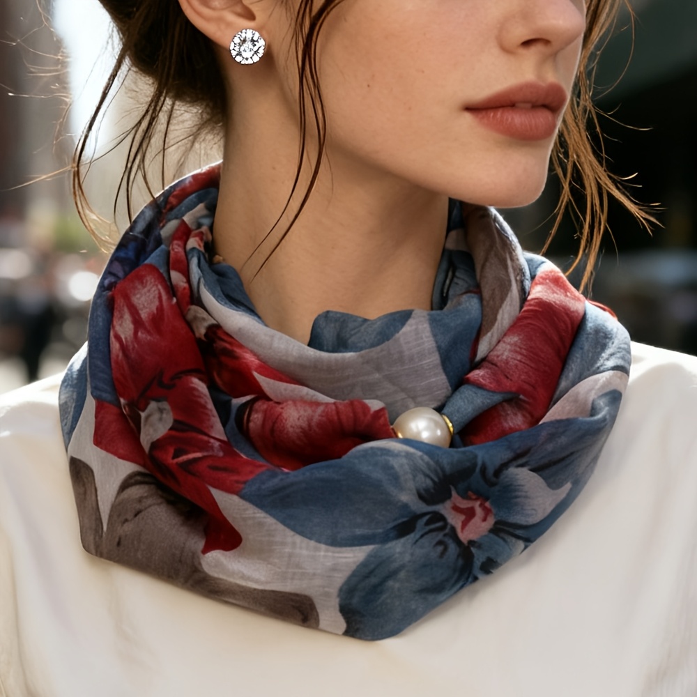 TEMU Slub Jewelry Scarf Scarves For Women Artistic Floral Neckerchief Bandana Foulard Shawl Wrap Accessory Lady Scarf Vintage Lightweight Women