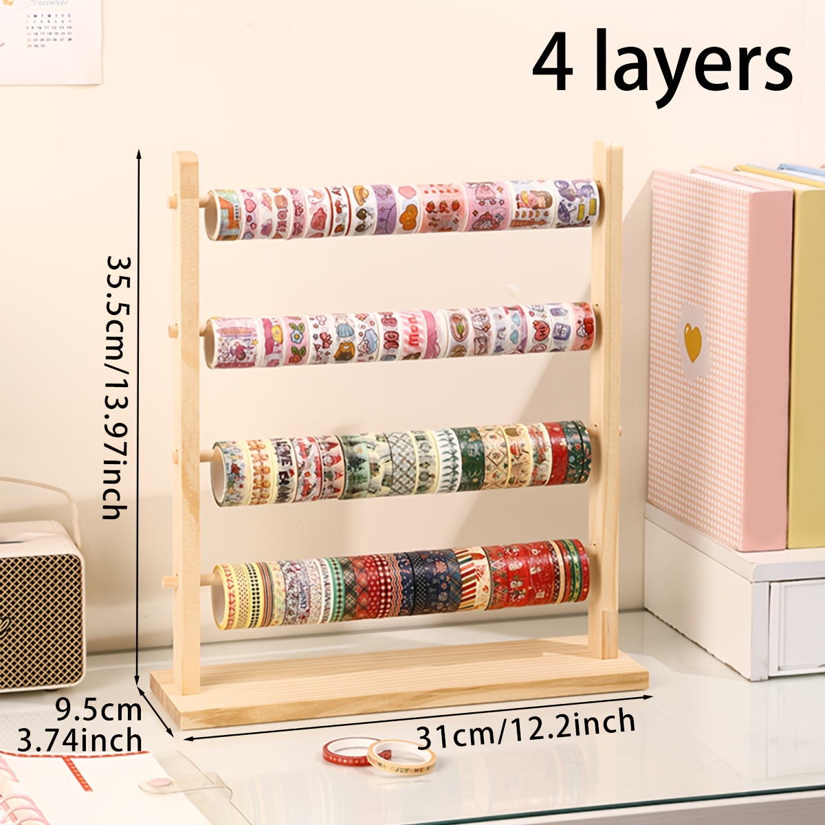 TEMU 1pc 3/4-tier Desktop Vertical Tape Dispenser Large-capacity Storage Rack, Craft Storage Box And Organizer With Detachable Layered Shelves, Solid