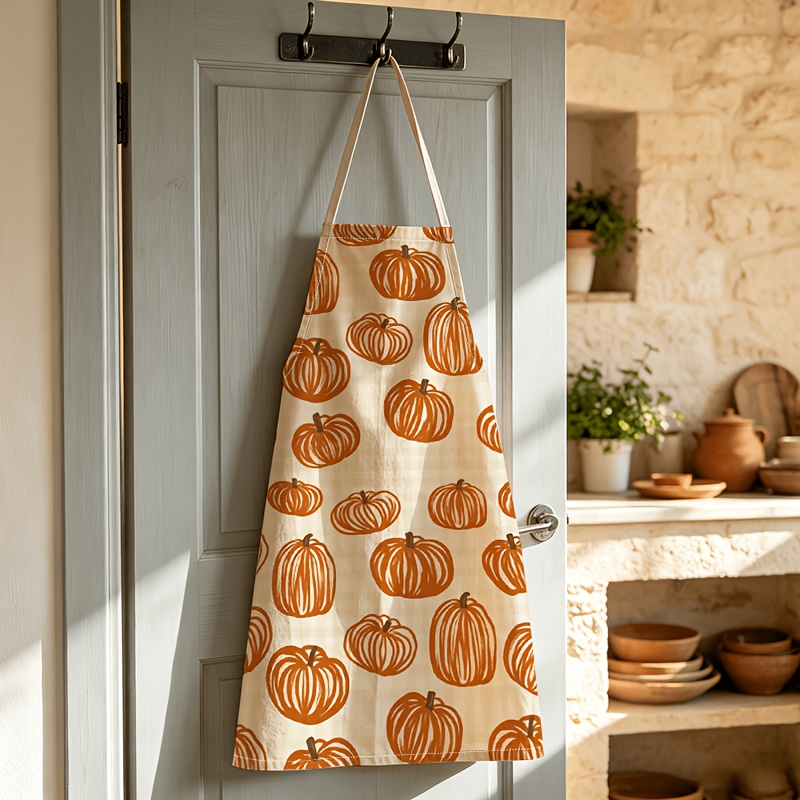 TEMU 1pc 1pcs Pumpkin Print Apron Suitable For , Fabric With Pumpkin & , Unisex Kitchen Apron For Cooking, Thanksgiving,, Autumn Parties, Workwear