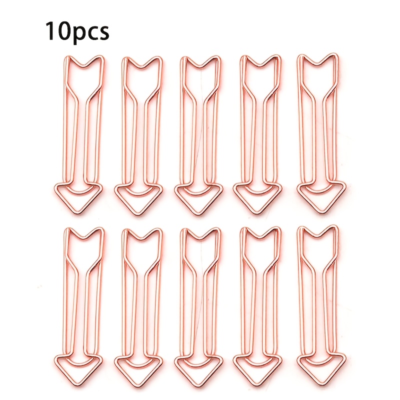Image of 10pcs Arrow-shaped Paper Clips, Creative Shaped Clips, Colorful Cartoon Spiral Clips, Office Data Clips, Metal W-shaped Clips, Golden Memo Clips, File Binding Clips