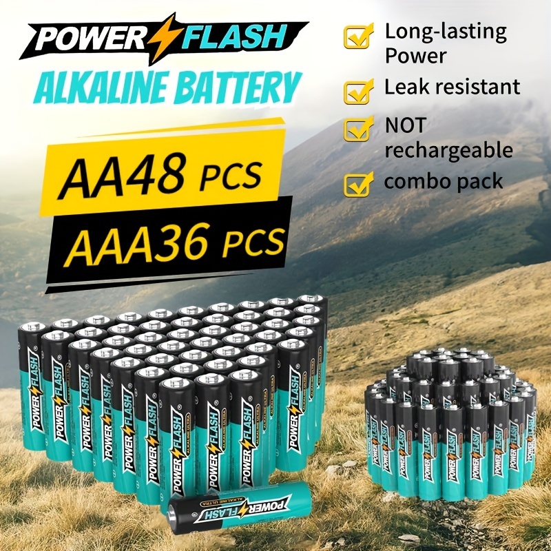 

Powerflash Aaa 36 Aa 48 Alkaline Batteries, Lr03, Lr6, Triple A And Combo Pack For Various Household Device, Romotes