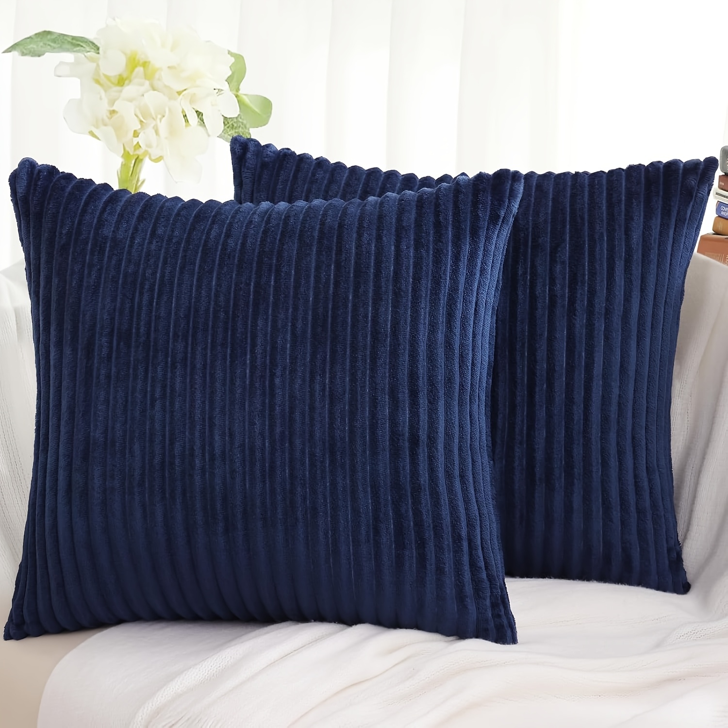 TEMU Set Of 2 Comfortable Striped Plush Throw Pillow Covers, Ultra Soft Decorative Square Pillow Covers, Pillow Covers, Suitable For Bedroom Bedding,