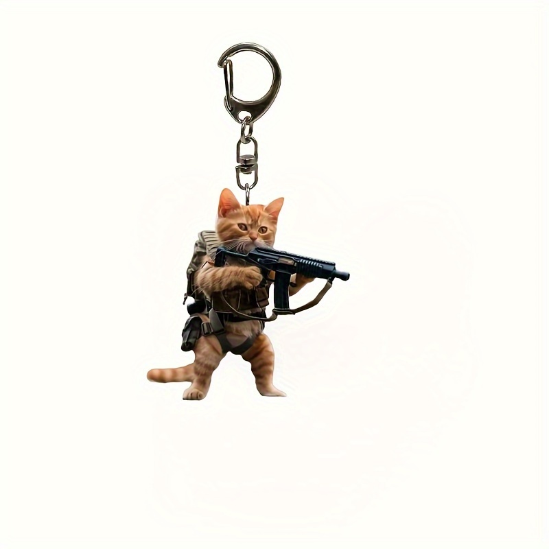 1 шт. акрилова брелок кіт з пістолетом, 2d мультяшний  , простий  , модний аксесуар для автомобілістів, рюкзаків, сумок та святкових подарунків детальніше 0