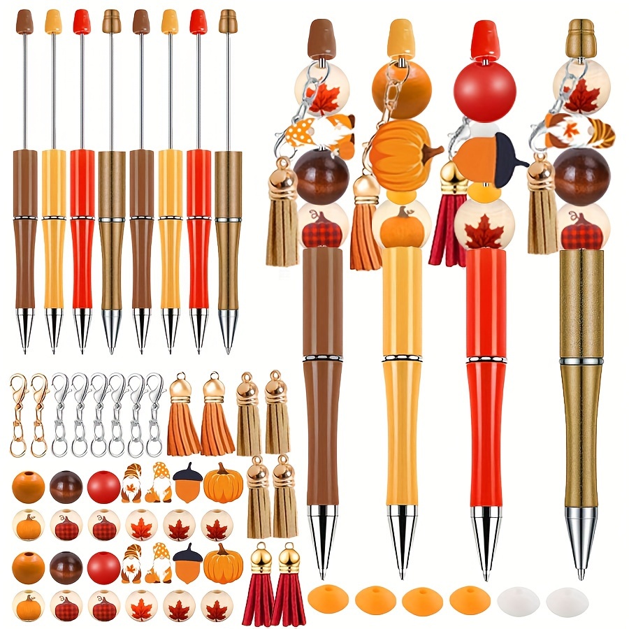 

60pcs Thanksgiving Beading Kit - 1mm Ballpoint Pens & , Tassels For Making - Keychains, Bracelets, Necklaces Set