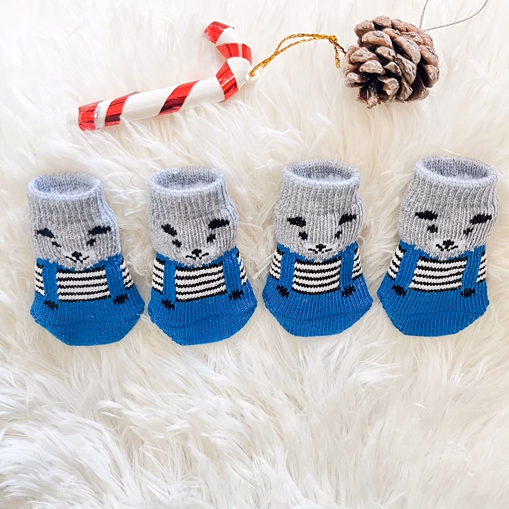 4pcs cute cartoon mixed color pet socks suitable for mini and toy breeds polyester fiber comfortable pet shoes indoor use paw protectors Product details 6
