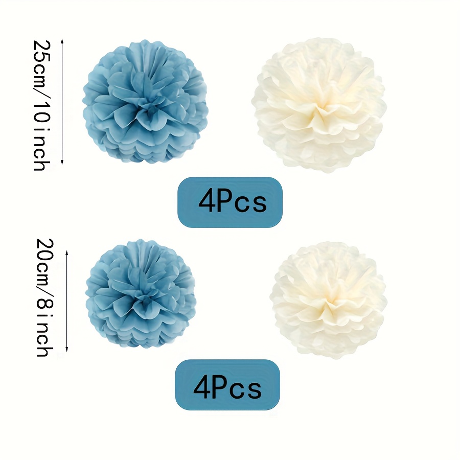 Dusty-blue White Birthday Party Decoration Paper Towel Pom - Gender Reveal Hanging Supplies Decoration, Wedding Birthday Men Singleton Party Decoration Paper Flowers