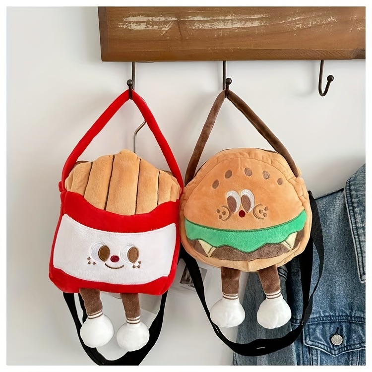 1 bolsa cruzada con tema de comida rápida con correa ajustable - Diseño de papas fritas, cola y hamburguesa, poliéster duradero, cierre de cremallera - Accesorio lindo y funcional para viajes al aire libre y almacenamiento de maquillaje para mujeres, bolso de moda