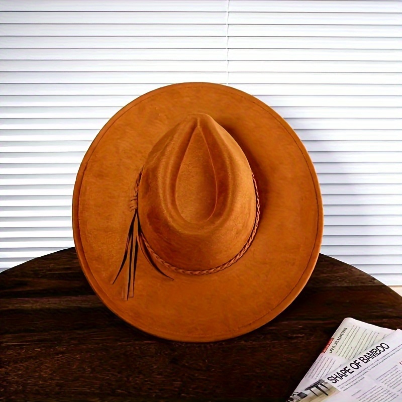 

Vintage Jazz Style Suede Cowboy Hat With Unique - Woven Polyester Fiber, Non-stretch, Lightweight, Movie Theme, Suitable For Prom, No Feathers