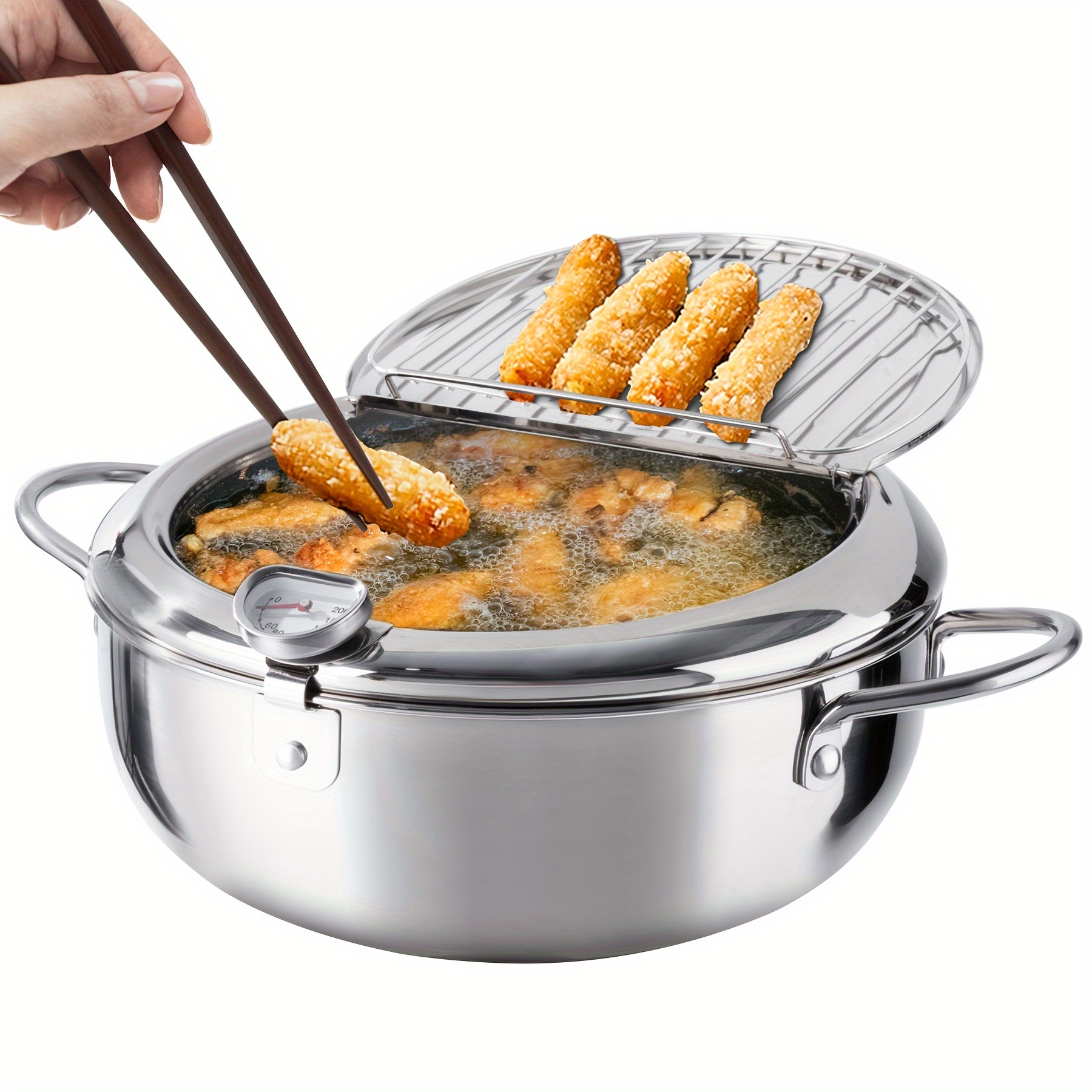 

304 Stainless Steel Deep Fryer Pot Of Janpanese Style: Large Capacity (9.4 Inch/3.4l), Precise Temperature Control, Healthy Oil Drainage, A Kitchen Must-have