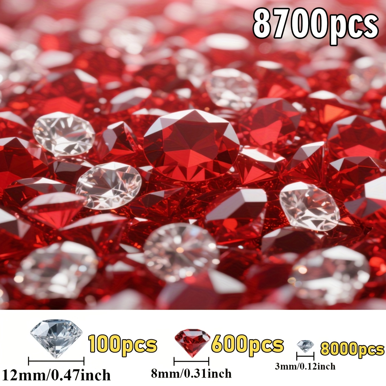 TEMU 4350/8700 Red Quadrilateral Vase Fillers - Sparkling Gemstone Decor, Suitable For Weddings, Christmas, Home Centerpieces, Candle Arrangements -