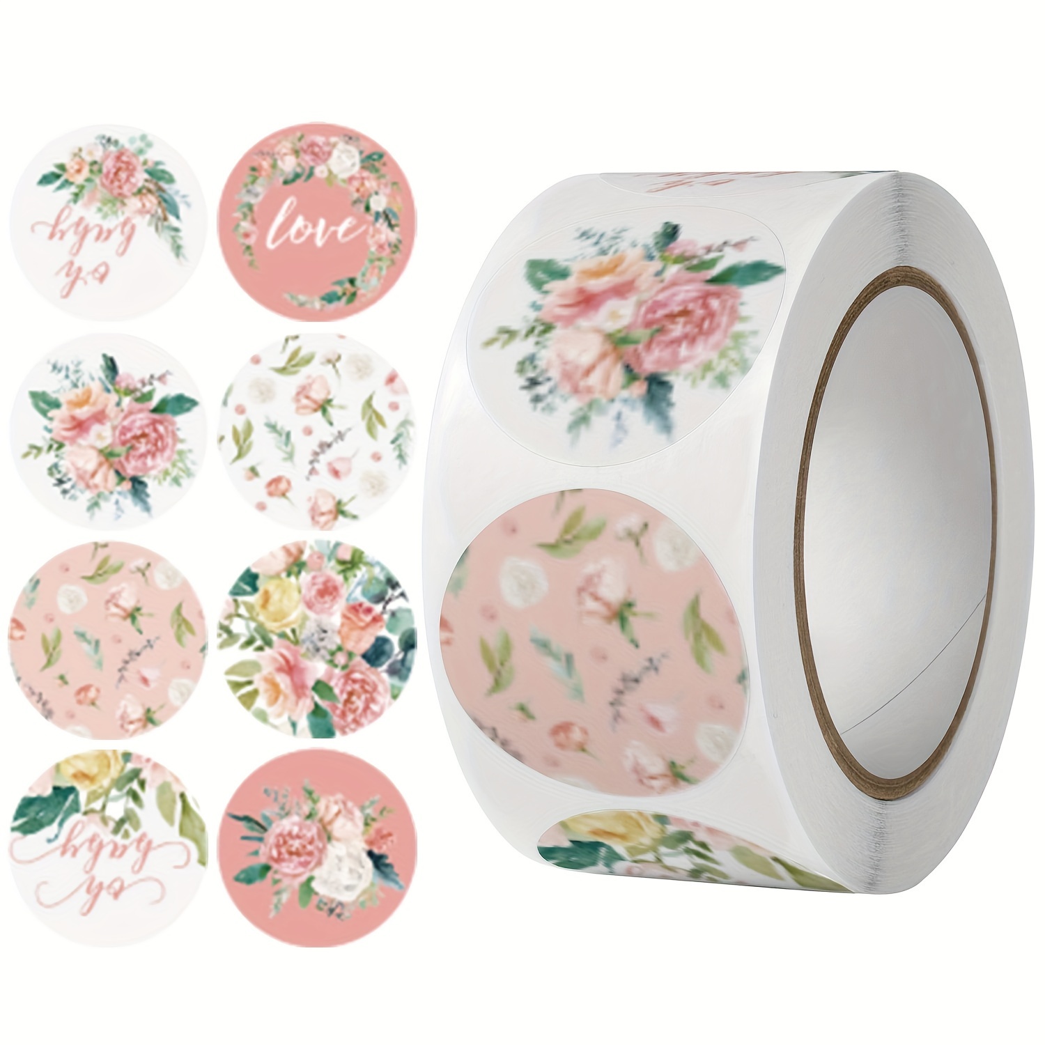 

Lot de 500 autocollants assortis floraux pour emballage cadeau, bouquets, cartes de vœux, enveloppes et loisirs créatifs - Étiquettes de décoration en papier de couleur variée