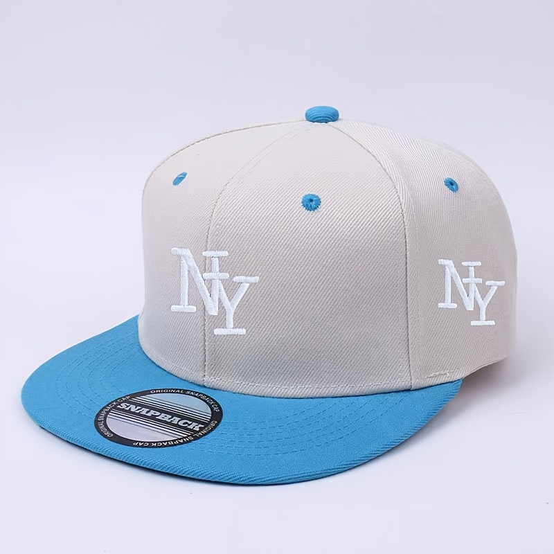 TEMU Casquette de baseball à visière plate et color-block noir et riz, avec lettre "NY" brodée, style américain rétro, tendance et cool