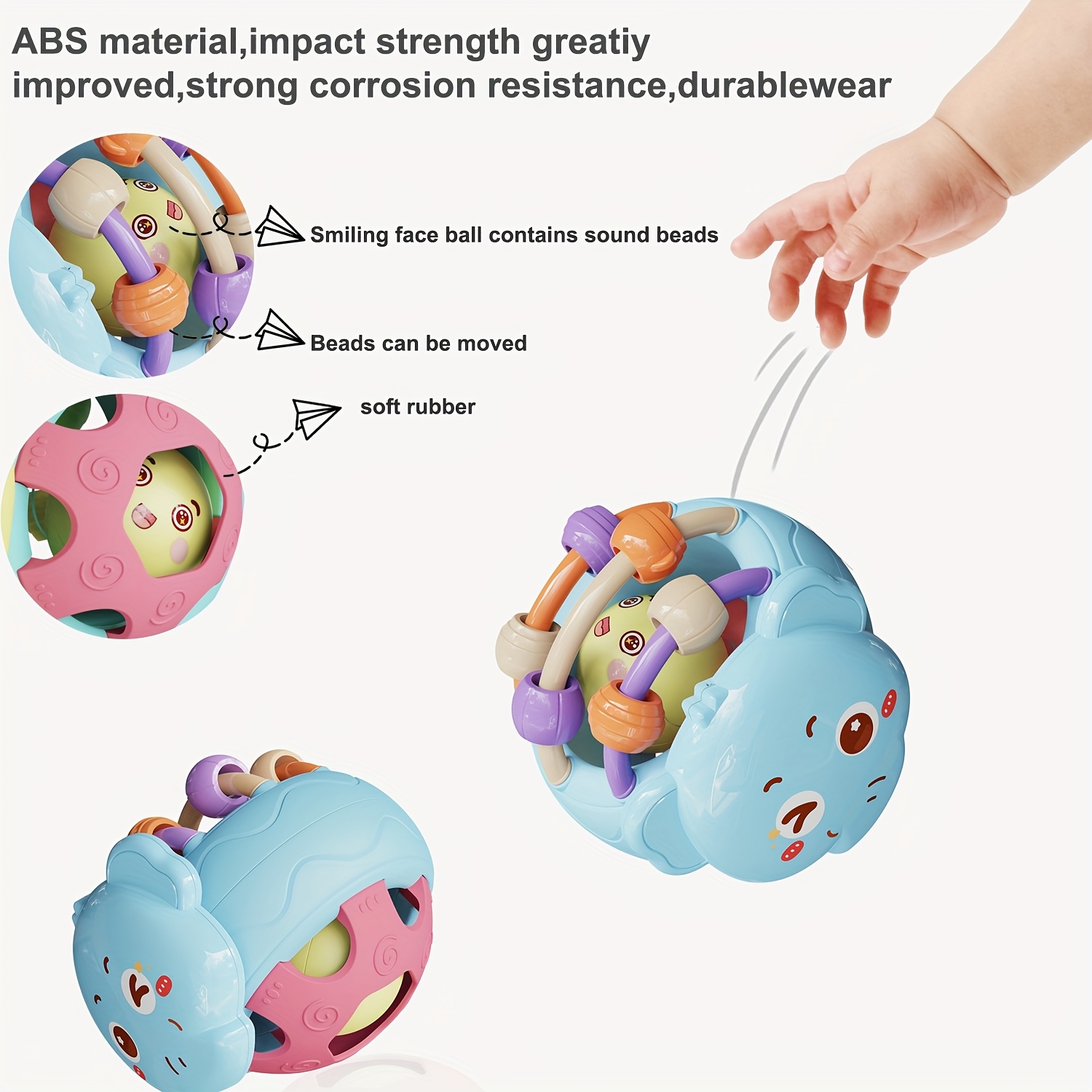 Baby Teething & Grasping Toys - Infant Safe Crinkle Squeaky Snail Ball With Rattle, Soft Toy For 0-12 Months, Easy To Hold