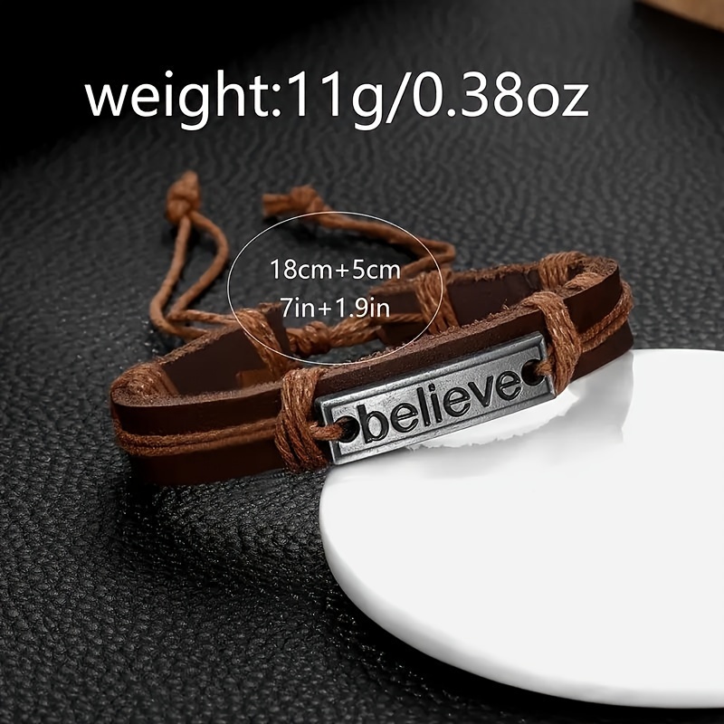 2pcs set mens brown pu strap disc dial casual calendar quartz watch rope bangle set details 5