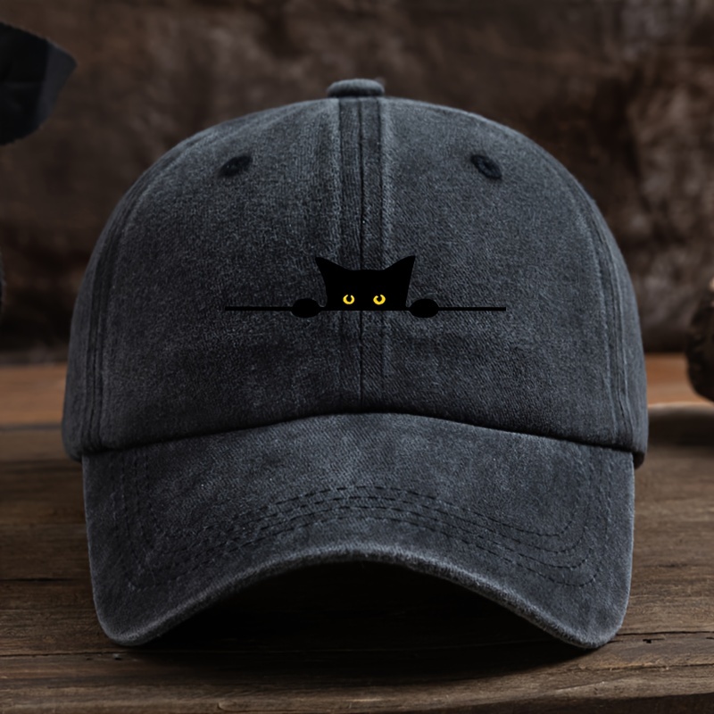 

Casquette de baseball unisexe avec imprimé de chat noir au trait, chapeau de protection solaire d'extérieur, casquette de mode à visière délavée vintage, matériau tissé ≥ 80 %, lavable en machine