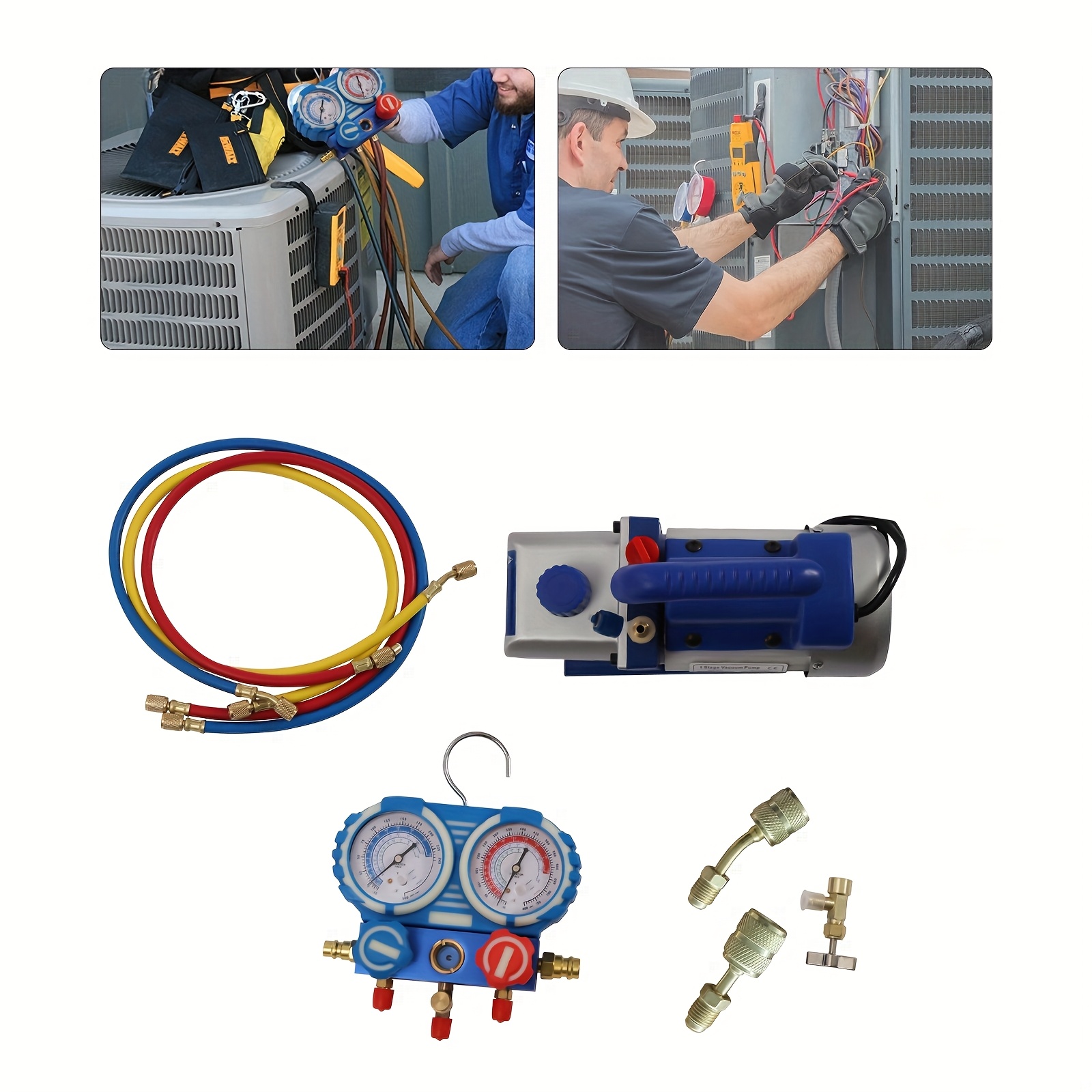 TEMU Pump And Manifold Gauge Kit Suitable For R134a/ R410a Automotive And Residential Split Air Conditioner Maintenance, Hvac Maintenance Tools,