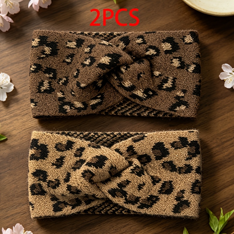 TEMU 2er-Pack 2 Stück/Stück Elegante Vintage-Stirnbänder mit Leopardenmuster, geeignet für normales Haar, atmungsaktive, leichte, dehnbare Haargummis