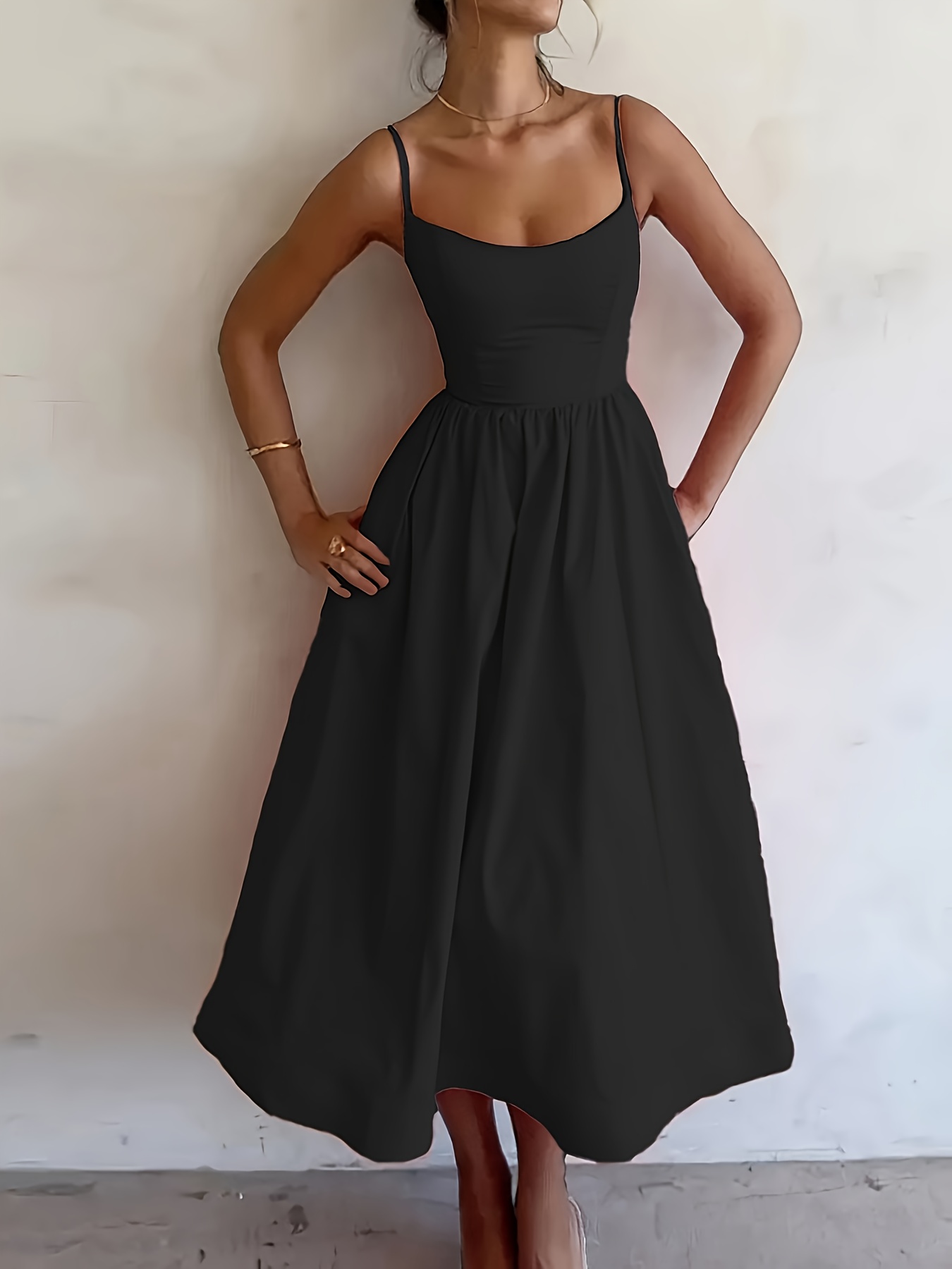 sachin and babi light blue dress Women'S Fashion Elegant Sleeveless Suspender Dress, Solid Color Pocket  Pleated Summer Style Midi Dress