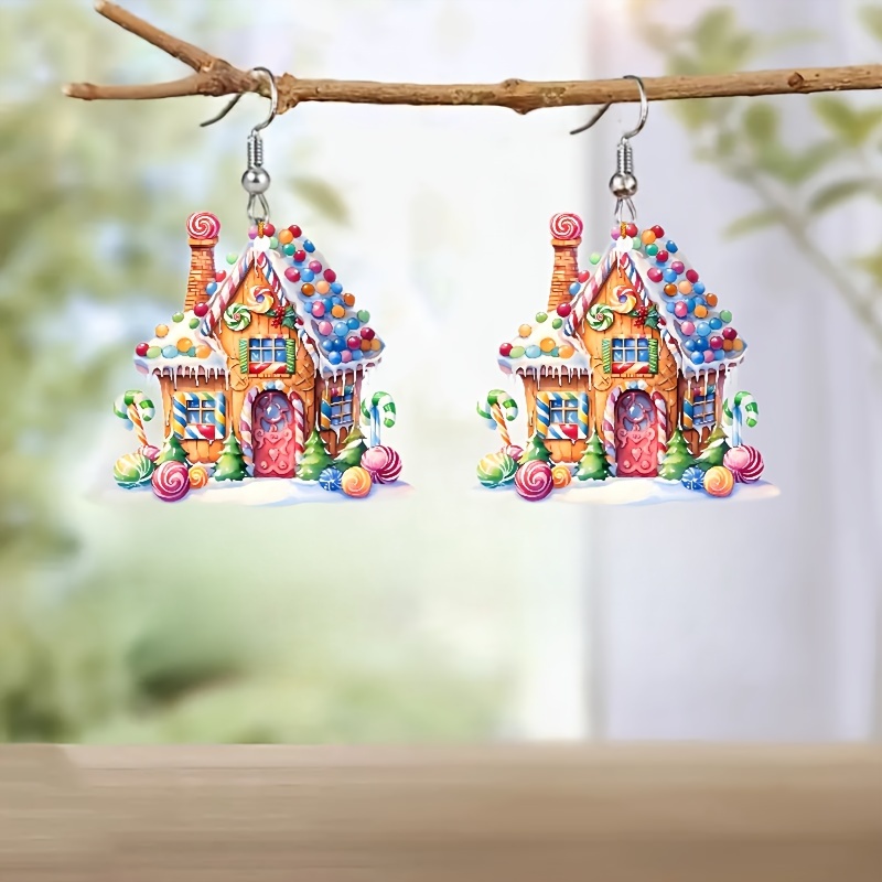 

Festive Christmas Gingerbread House Earrings - Women's Acrylic Design For Parties And Holiday Celebrations