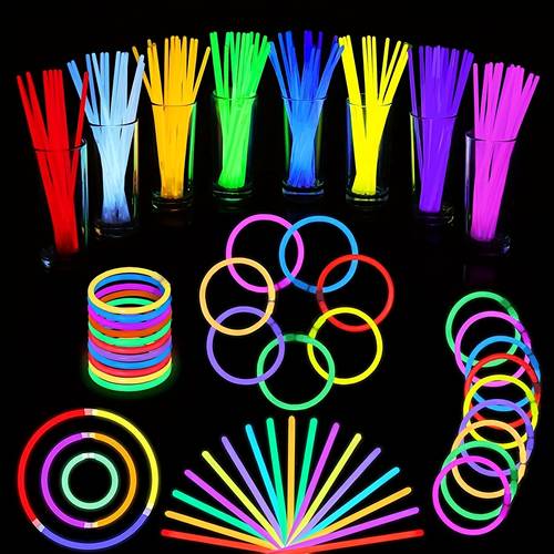 100pcs set 50 glow stick bracelets 50 white connectors suitable for birthday parties party supplies celebrations outdoor events valentines day easter christmas halloween