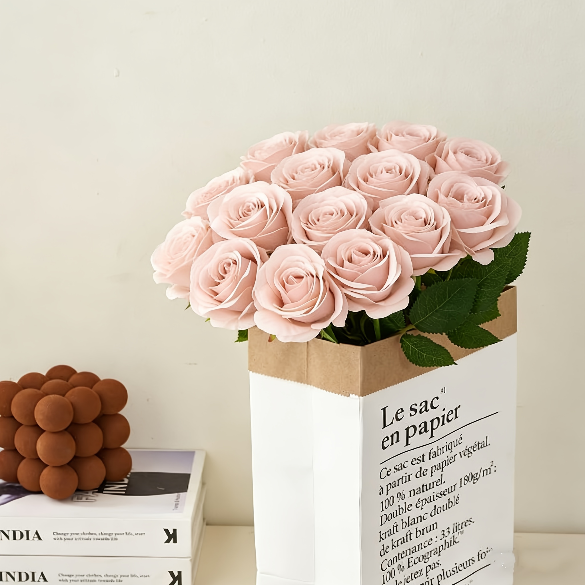 Image of A Set Of 15 Dusty Pink Artificial Round Roses That Are Beautiful And Long-lasting, Perfect For Home Decor, Wedding Celebrations, And Kitchen Embellishments