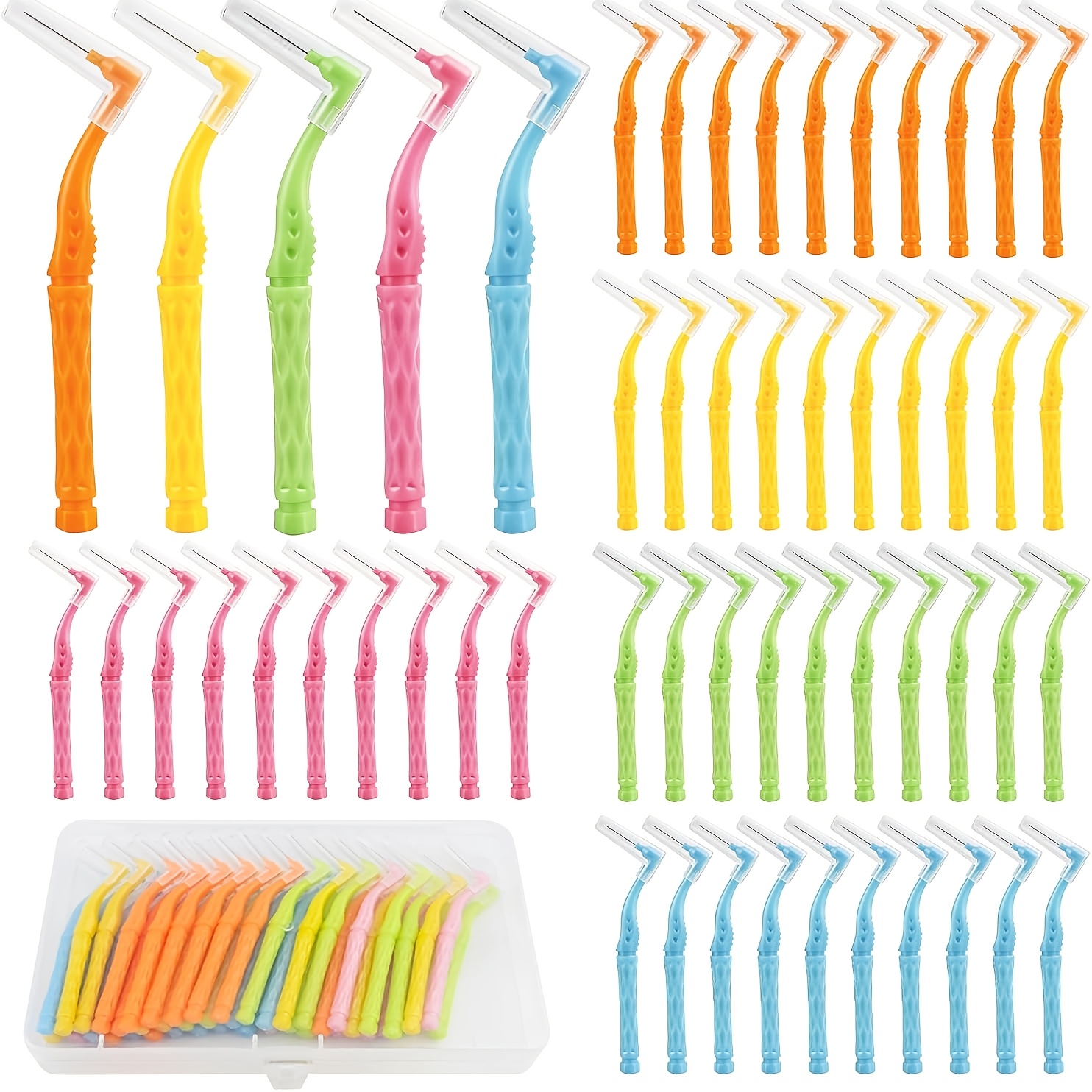 Image of 50pcs L Shaped Interdental Brushes, 5 Colors And 5 Sizes, Portable Oral Cleaners, Convenient Sealed Travel Case, Hygienic And Easy To Carry