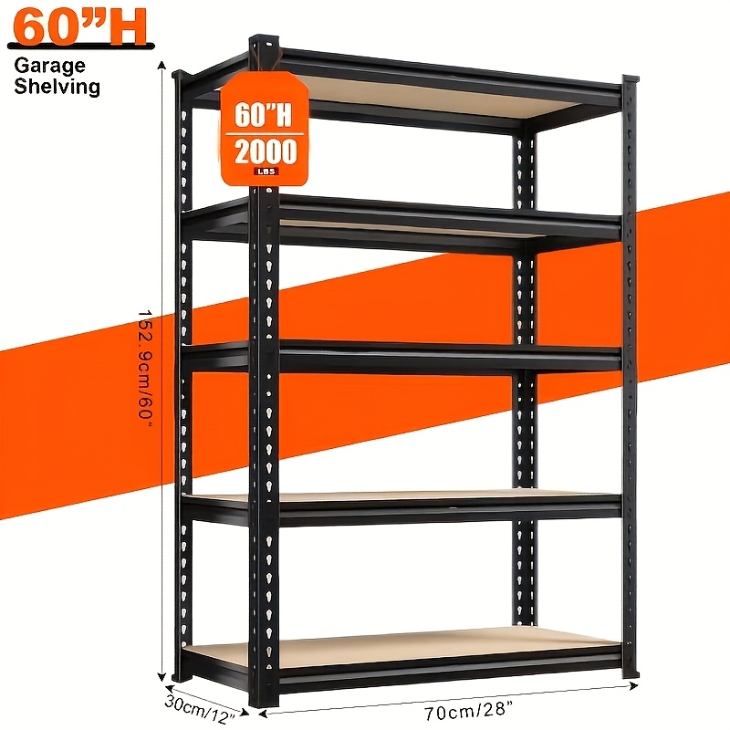 TEMU 72"h/60"h Garage Shelving Storage Shelves 5-tier, 72" H X 35.5" W X 16" D/60"h X 28"w X 12"d, 2000lbs Capacity Heavy Duty Adjustable Storage