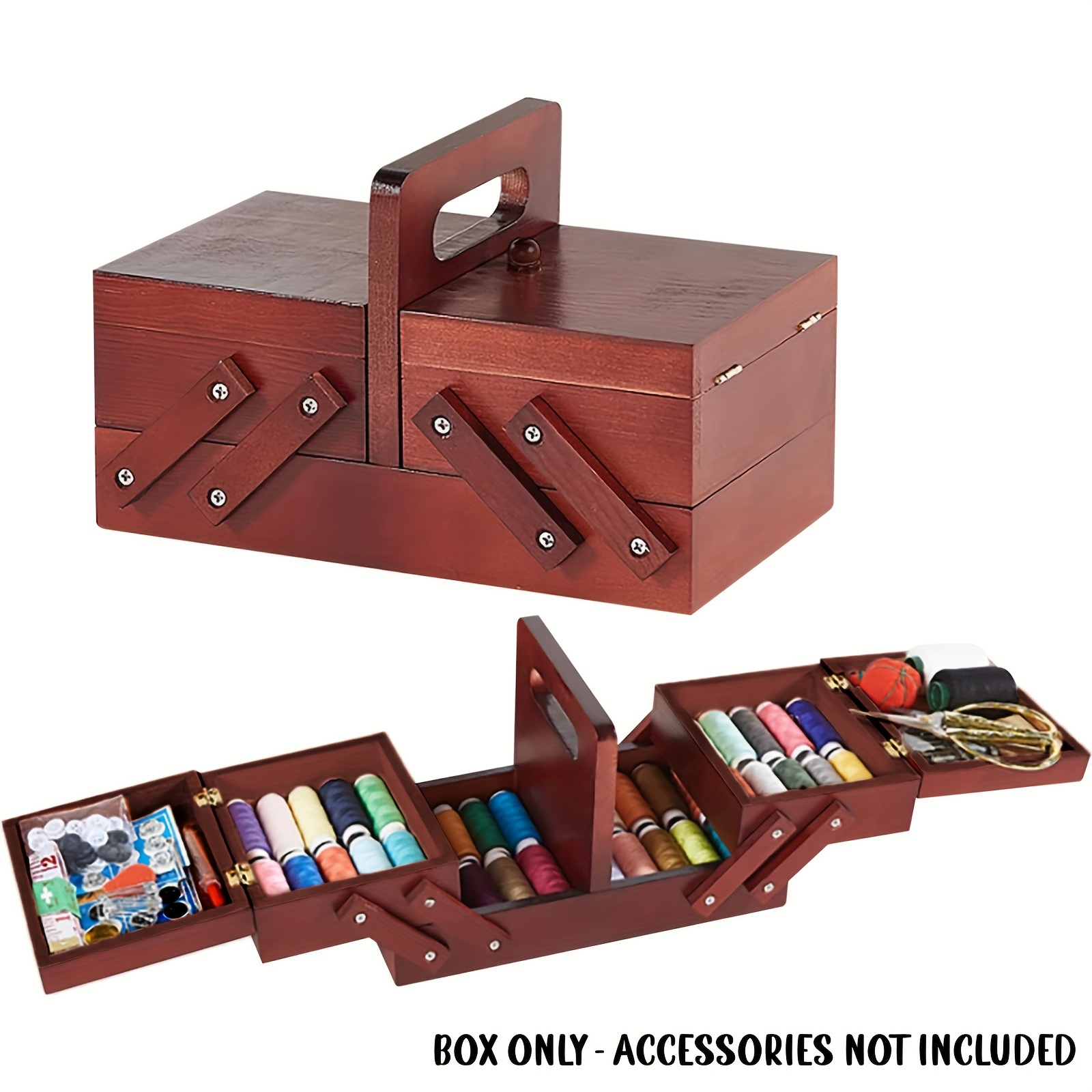 Wooden Expandable Sewing Box Wooden Storage Box For Thread - Temu
