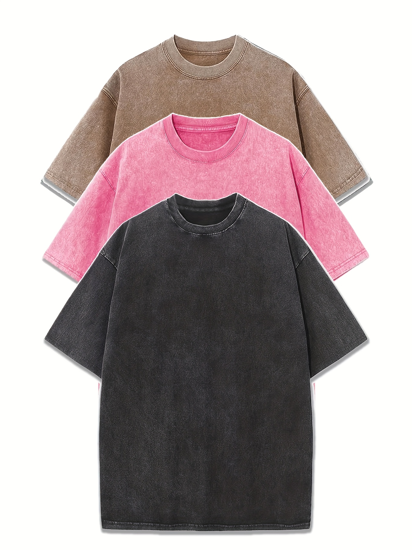 【KOOLOSET】Vintage Washing Super Box Short Sleeve T-shirt Oversized T Shirts for Men Vintage Acid Wash Tee 3 Pack
