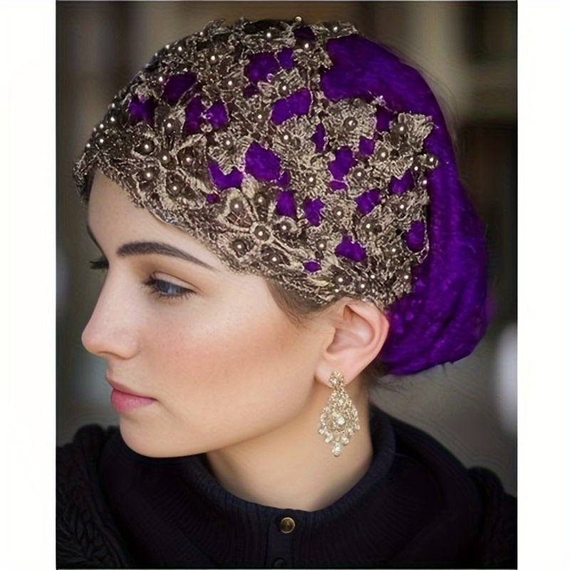 Elegant Gold and Purple Embroidered Women\'s Hat Réniké Purple African Aso Oke Kufi Cap Hat Kufi DPHAPGH30  main image 4