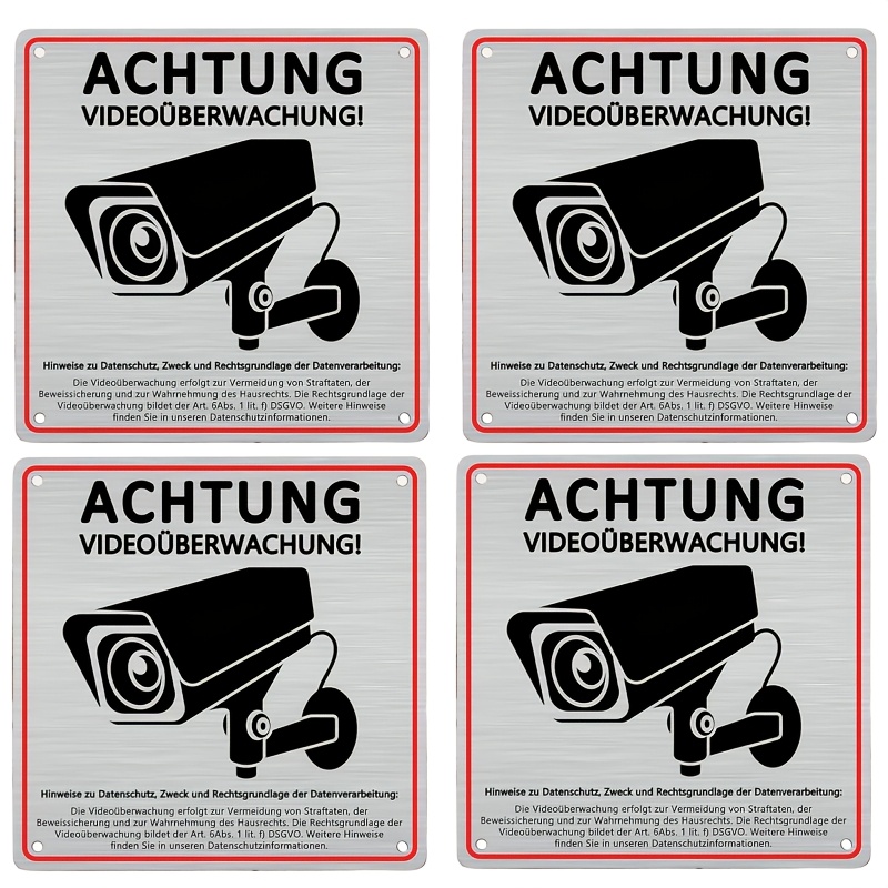 Image of Metal Video Surveillance Sign, German-style Video Surveillance Private Property Sign, Self-adhesive, Drilling And Hanging