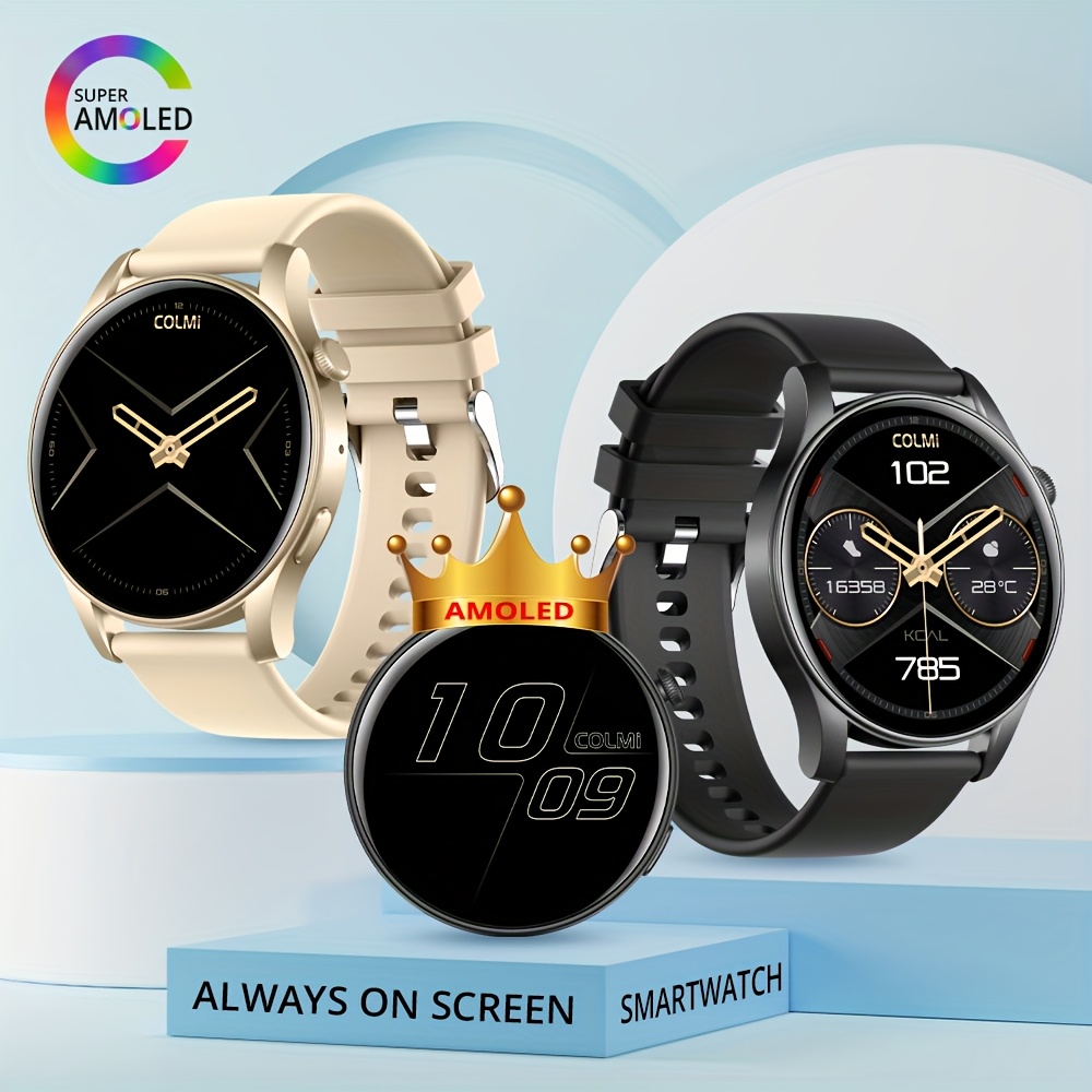 amoled smartwatch for men and women make answer calls message notifications step exercise music usb rechargeable wireless 5 3 silicone band options smart watch for phones Product details 0