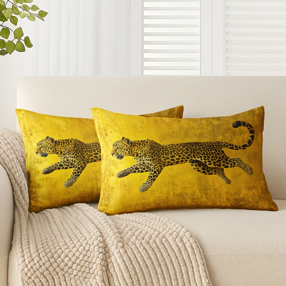 TEMU 2 stuks Deco Stijl Comfortabel Kussenhoes 12X20 Inch Luipaard Gouden Vlekken Zacht En Uitnodigend Kort Pluche Ontwerp Perfect voor Bank Sofa En