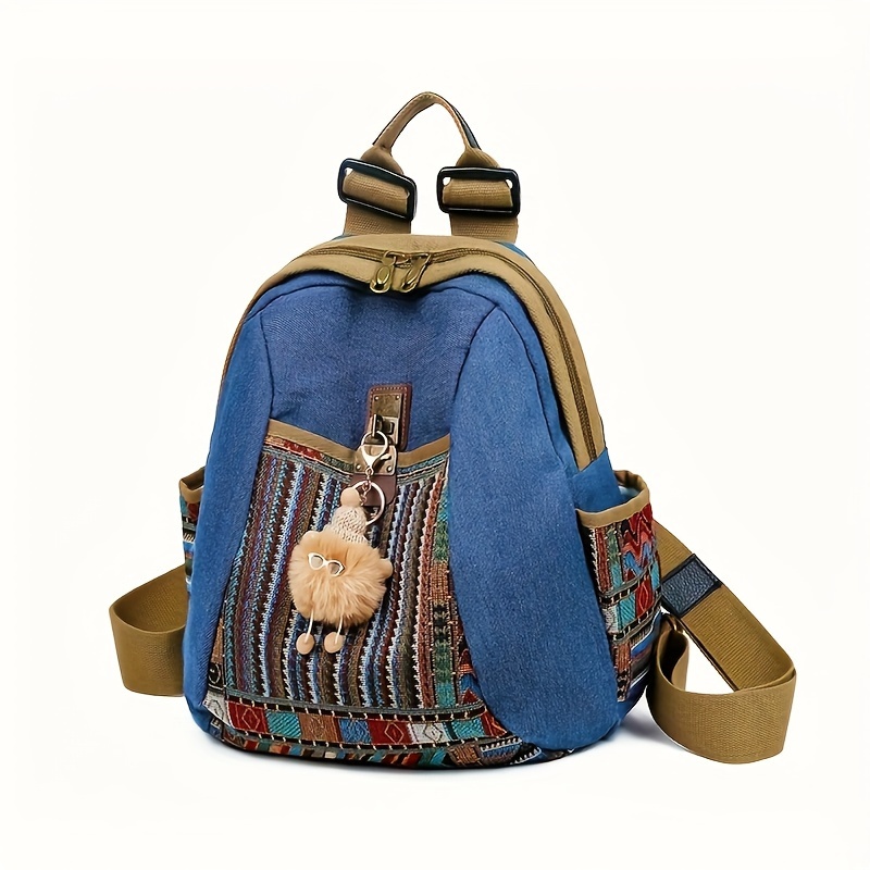 TEMU Mochila de Denim de Inspiración Vintage para Mujer - Espaciosa y Duradera con Correas Ajustables, Detalles de…: retailer-supplied image